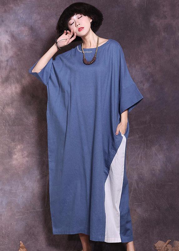 Women blue o neck cotton clothes half sleeve A Line summer Dresses