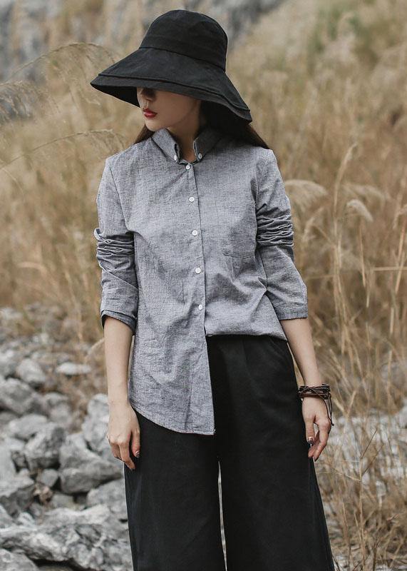 Classy gray cotton linen clothes For Women Photography long sleeve fall shirts