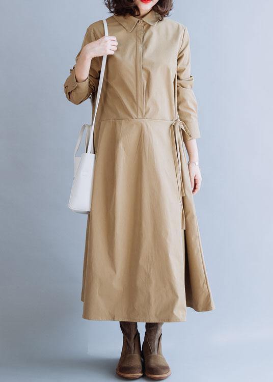 French lapel tie waist fine tunic coat khaki coats fall