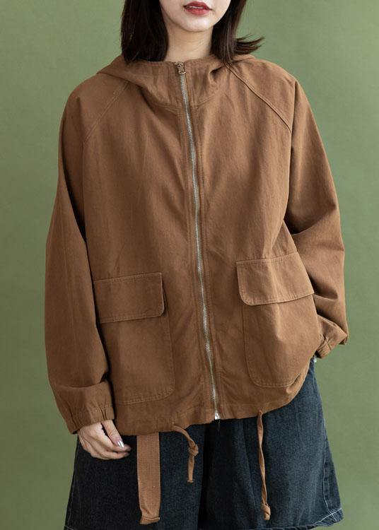 Women hooded Plus Size Long coats chocolate drawstring cotton short jackets fall