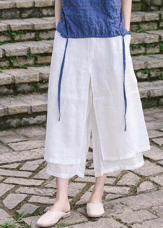 Unique linen pants women Casual Double Layer Plus Size White Wide Leg Pants