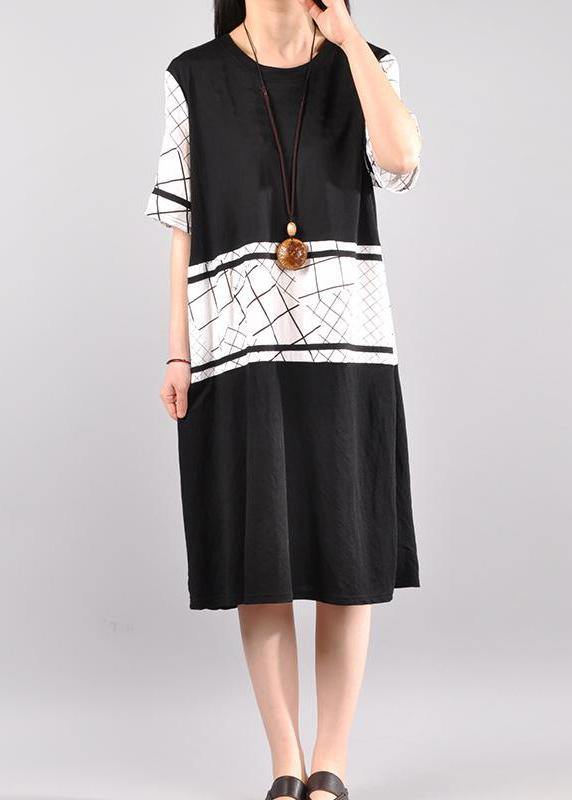 French Cotton Long Shirts plus size Cotton Casual Spliced Short Sleeve Dress