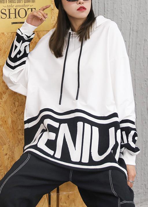 Chunky fall white Letter knit tops trendy plus size hooded top