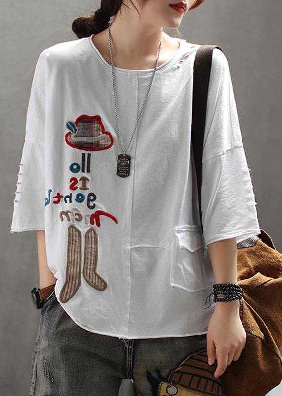 French cotton Embroidery Letter top silhouette 2019 white Summer Drop Shoulder Sleeve T-Shirt