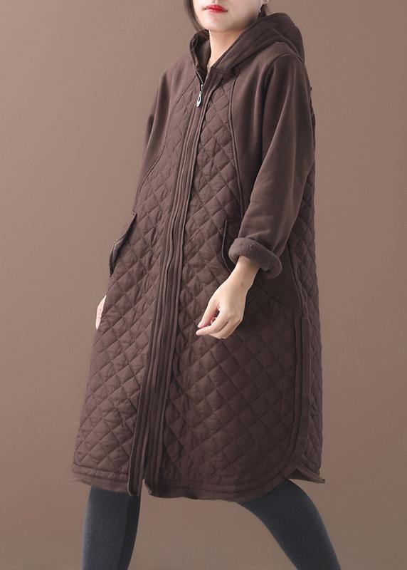 French chocolate Plus Size coats women Inspiration hooded patchwork coats