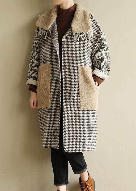 Simple big pockets Plus Size patchwork box coat plaid daily outwears