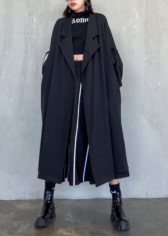 Style Notched pockets fine Long coat sblack oversized women coats