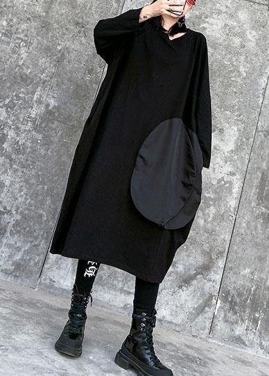 100% black linen cotton clothes For Women o neck pockets Art spring Dresses