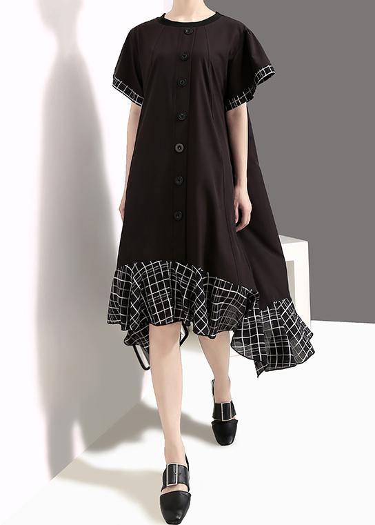 Loose cotton quilting clothes plus size Plaid Splided Loose Flare Sleeve Dress