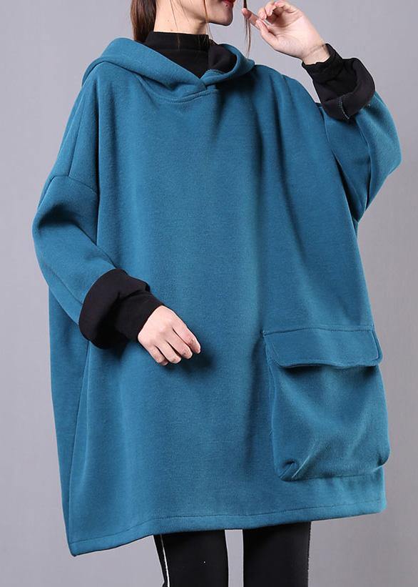Art blue cotton clothes For Women hooded thick loose fall blouse