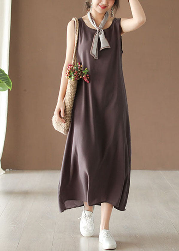 Plus Size Dark Chocolate Cotton Vacation Spaghetti Strap Dresses Summer