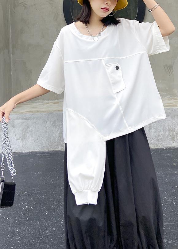 Art white Tunic o neck asymmetric oversized summer top