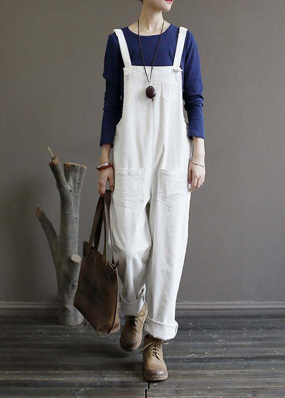 Women's autumn loose loose white corduroy overalls college jumpsuit