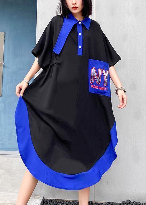 Chic lapel asymmetric cotton summer dresses pattern black cotton Dress
