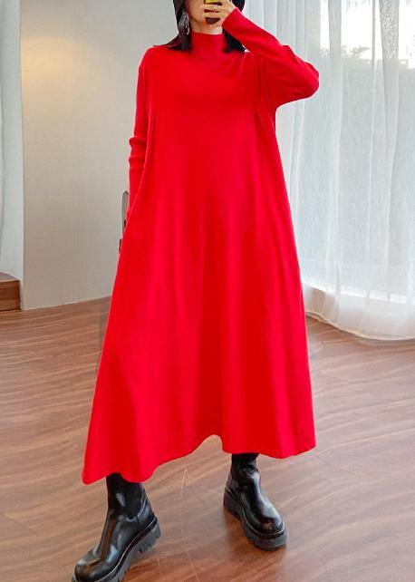 For Spring high neck large hem Sweater fall dress outfit Refashion red Big sweater dresses