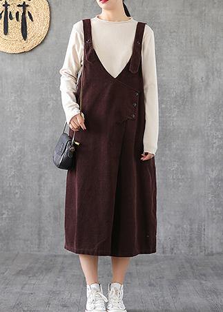 Simple chocolate cotton Tunics Spaghetti Strap pockets Kaftan Dresses