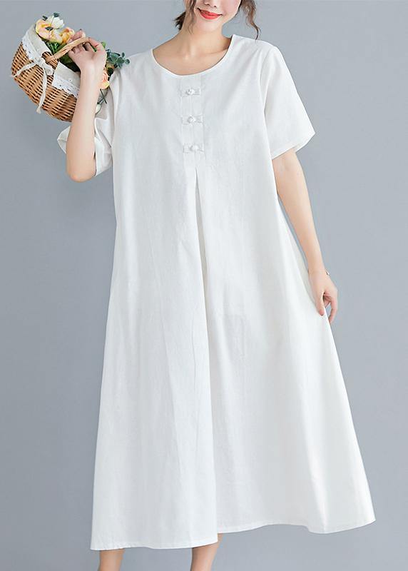 Loose solid color cotton clothes Tutorials white Art Dress summer