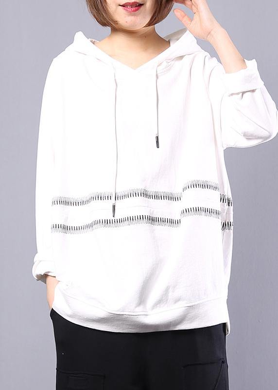 Loose white cotton Long Shirts hooded loose autumn shirt