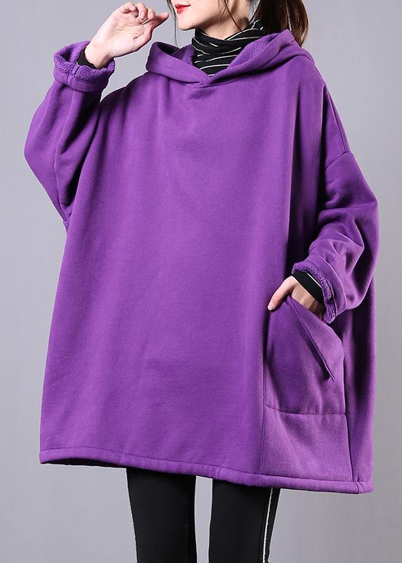 Italian purple cotton clothes For Women hooded pockets Midi shirts