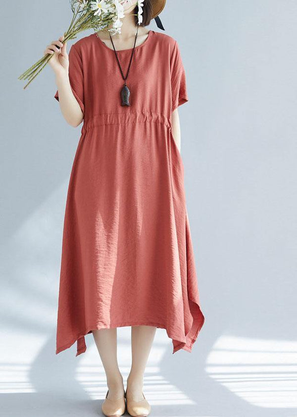 Unique red big hem cotton linen Robes side open Love summer Dresses