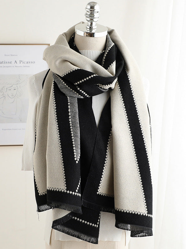 Warm Thicken Fringed Printed Scarf