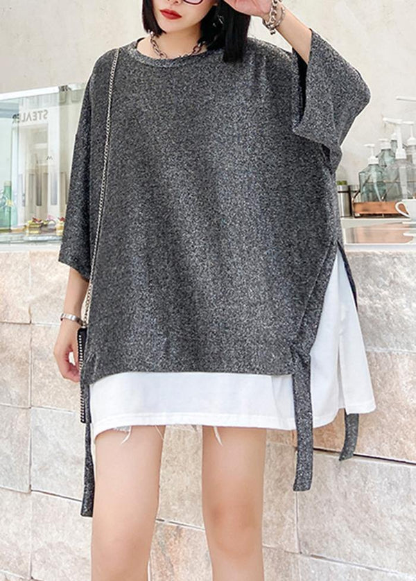 Women o neck asymmetric cotton summer for women Tops silver gray shirts