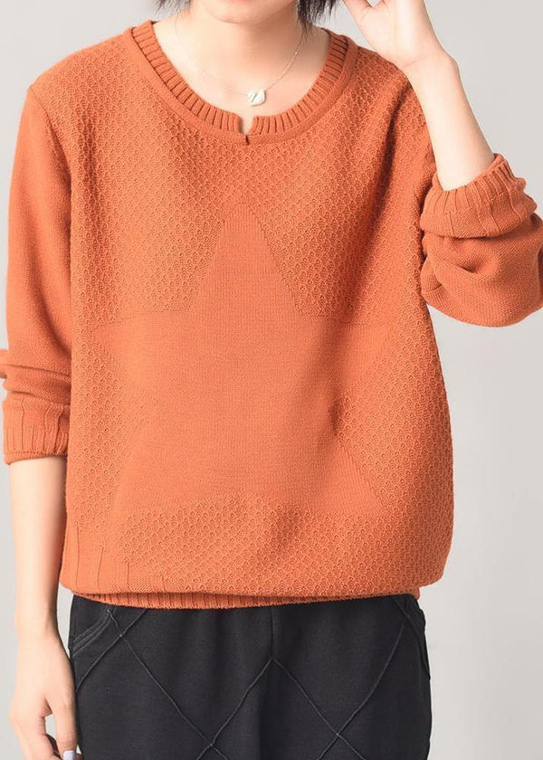 Aesthetic orange sweater fall fashion wild  knitted tops patchwork