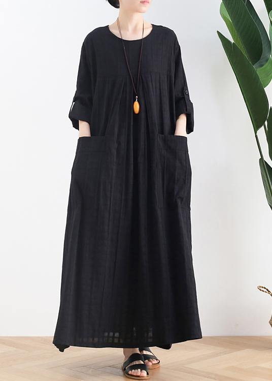 Women black cotton quilting dresses o neck Batwing Sleeve Maxi Dresses