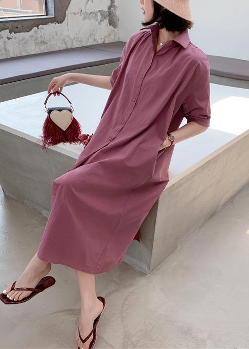 French purple cotton dresses lapel collar Maxi summer Dresses