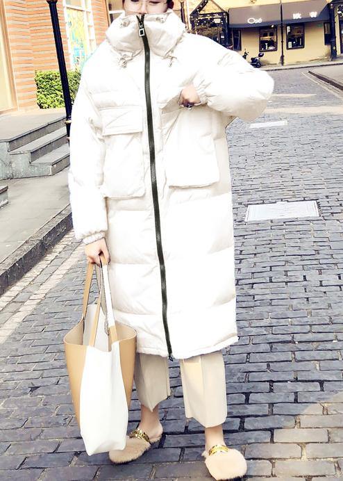 Casual Loose fitting womens parka winter outwear white stand collar Cinched duck down coat