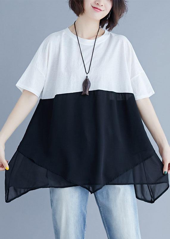 French o neck patchwork chiffon shirts women Inspiration white shirt summer