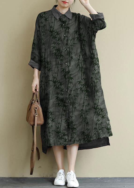 black bamboo Linen Shirt Dress Casual Oversize Spring Maxi Dresses