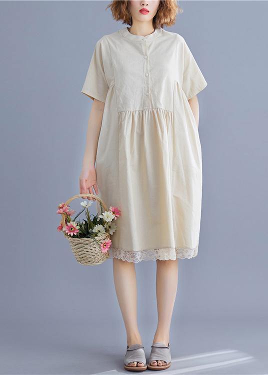 Women nude Cotton quilting dresses o neck patchwork lace summer Dresses