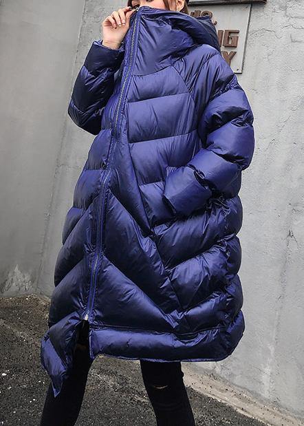 Elegant plus size clothing winter coats blue hooded zippered women parka