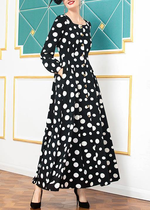 Women black cotton clothes winter big hem dotted Dresses