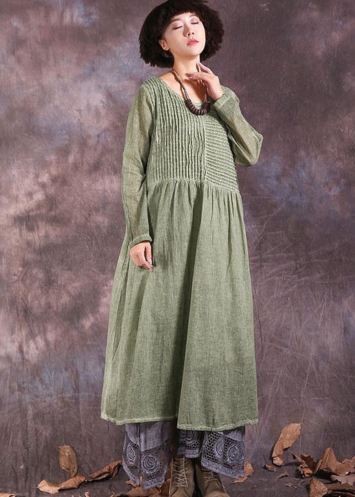 100% Cinched cotton linen outfit design green Dresses summer