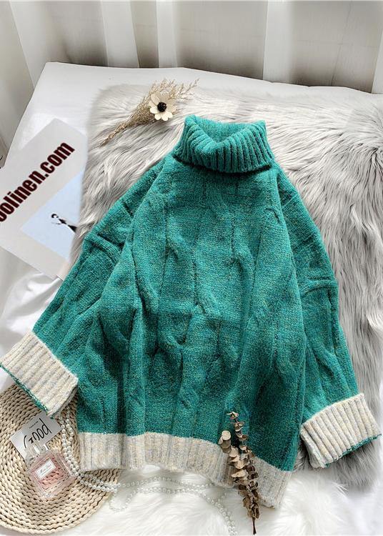 For Work fall green knit sweat tops plus size high neck patchwork Blouse