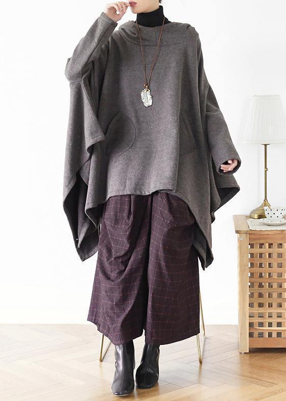 Irregular gray pullover loose large size cotton sweater coat personalized knitted top