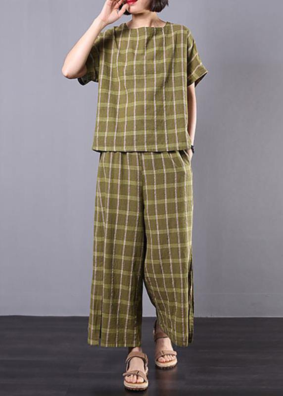 Unique cotton clothes For Women 2019 yellow Plaid Design Split Casual Two Piece Suit