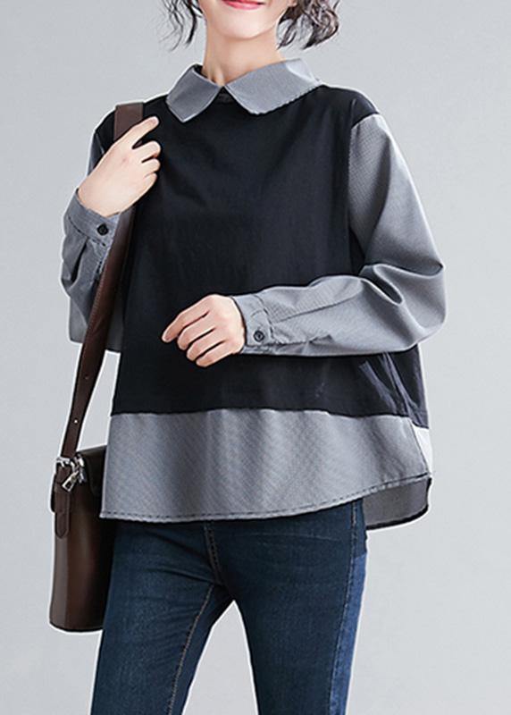 French Batwing Sleeve patchwork shirts women Sewing black shirts