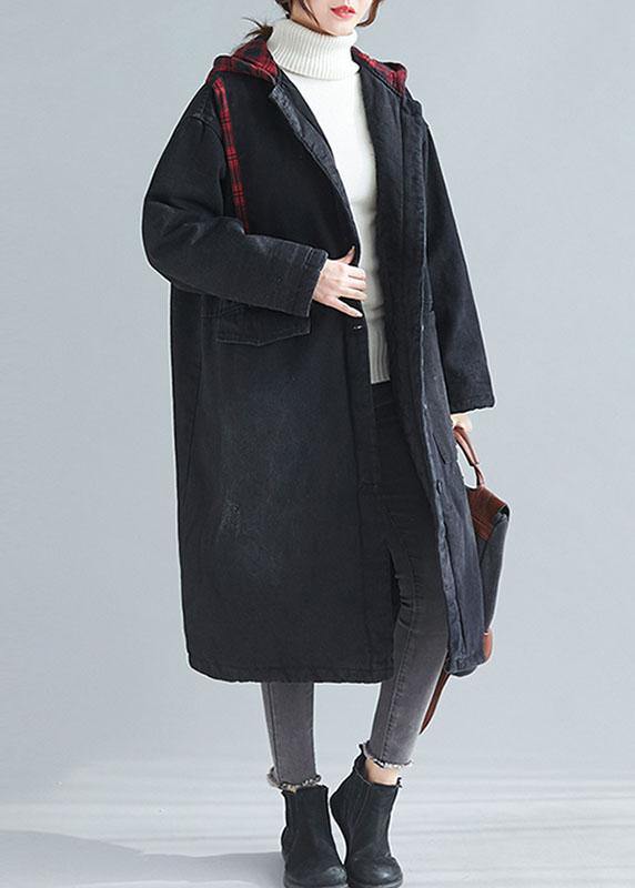 Unique denim black fine casual coats women Inspiration hooded patchwork spring outwears