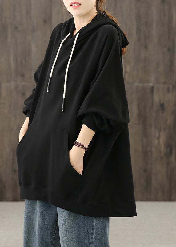 Simple hooded drawstring tunics for women Christmas Gifts black shirts