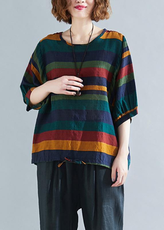 Handmade o neck Batwing Sleeve linen spring clothes For Women rainbow shirts