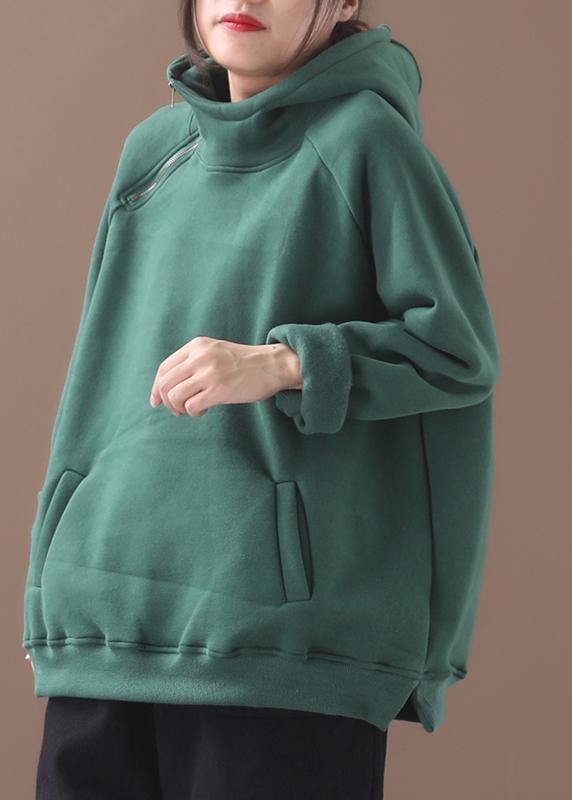 Classy zippered cotton hooded blouses for women Inspiration green thick blouse