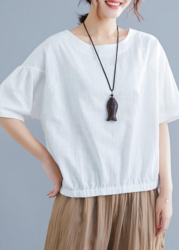 Women o neck half sleeve cotton linen clothes For Women white shirt summer