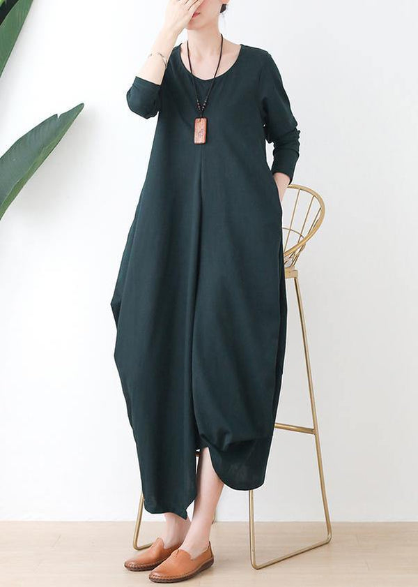 Women o neck asymmetric fall Robes Shirts green Dress