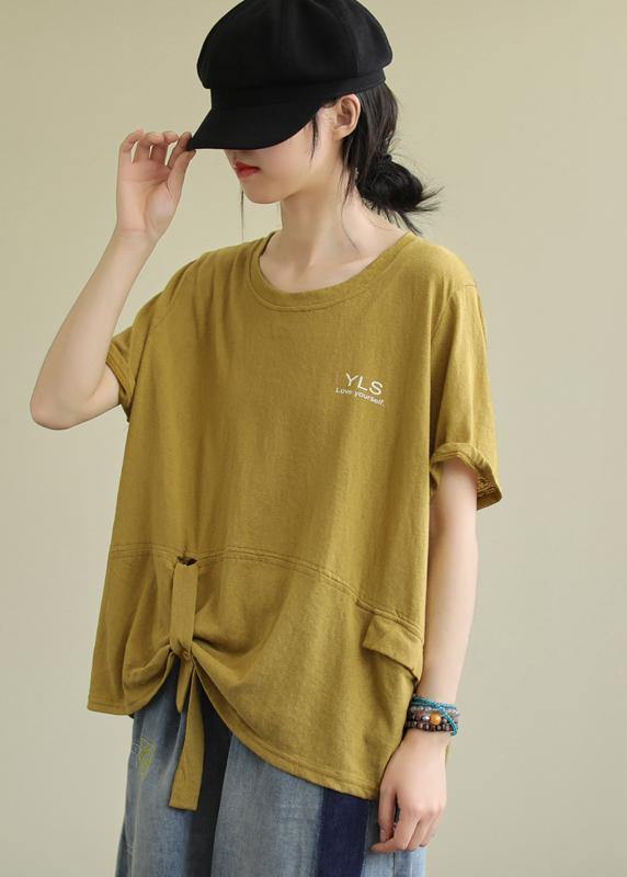 Bohemian yellow cotton linen tops women blouses o neck Letter Plus Size Clothing summer blouses