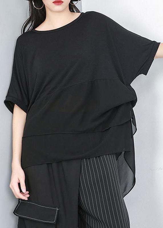 Women black shirts women Fine Cotton Chiffon Spliced Solid Irregular Blouse