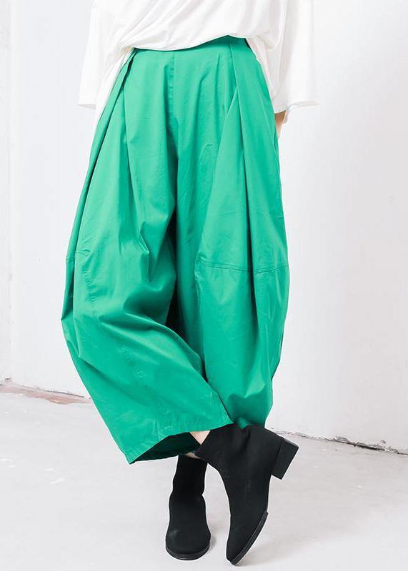 new green cotton pleated loose pants casual wild pants