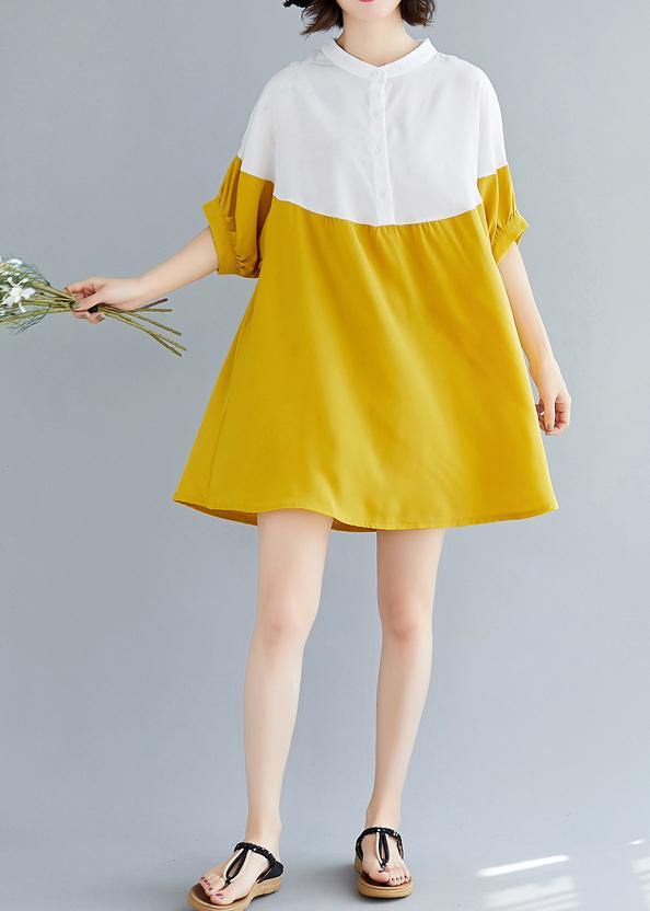 French yellow chiffon dresses Women Fashion o neck patchwork Traveling Summer Dresses